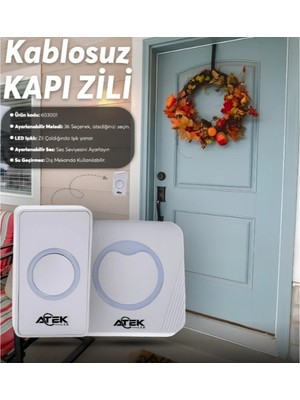Ototechparca Beyaz Kablosuz Su Geçirmez Kapı Zili