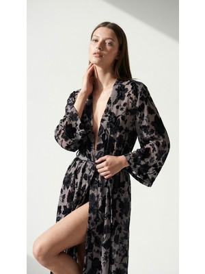 Minteks Exclusive Terra Flora Transparan Uzun Kimono Sabahlık