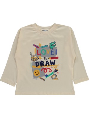 Civil Boys Love To Draw Baskılı 2-5 Yaş Sweatshirt Km - Ekru