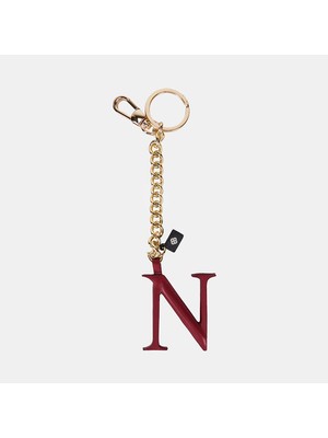 Desa Kırmızı N Harfi Gold Zincirli Deri Charm / Anahtarlık