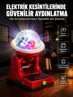 Ototechparca Çok Amaçlı Şarjlı LED Projektör Lamba Solar Enerjili Rgb Ambiyans ve Parti Işığı