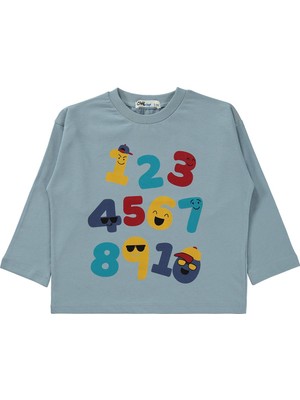 Civil Boys Eğlenceli Sayılar Baskılı 2-5 Yaş Sweatshirt Km - Mavi