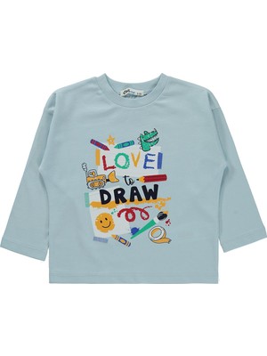 Civil Boys Love To Draw Baskılı 2-5 Yaş Sweatshirt Km - Mavi