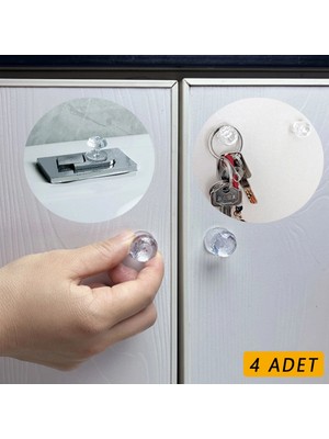 Ototechparca 4 Adet Kristal Tasarımlı Çok Amaçlı Yapışkanlı Tutacak Buton
