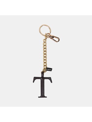 Desa Acı Kahve T Harfi Gold Zincirli Deri Charm / Anahtarlık