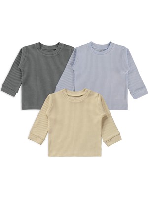 Mini Damla Minidamla Basic 3'lü Set 6-18 Ay Sweatshirt - Mavi