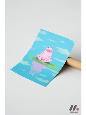Modiwa Design Pembe Kurbağa Nilüfer, Çerçevesiz Yüksek Kalite Duvar Afişi - Modern Ev Dekorasyonu