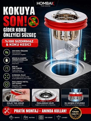Ototechparca Kırmızı Valfli Gider Koku Önleyici Süzgeç Silikon Contalı Sızdırmaz Gider Kapağı