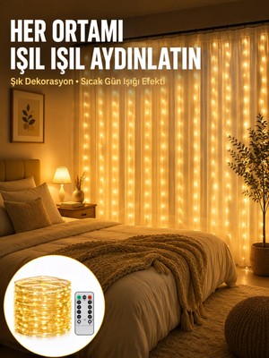 Ototechparca Dekoratif Perde Peri LED Günışığı Renk 8 Fonksiyonlu Işık Yeni Nesil
