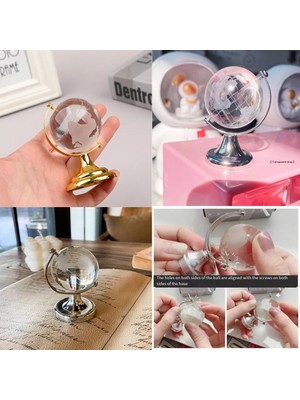 Ototechparca Kristal Büyük Boy Cam Dünya Küresi - Gümüş ve Altın Renkli Ayaklı - Dekoratif Obje