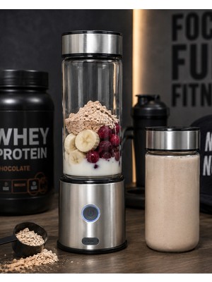Ototechparca Çift Hazneli Cam Blender USB Şarjlı Smoothie ve Buz Kırıcı Blender