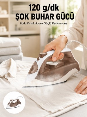 Ototechparca Seramik Tabanlı Buharlı Ütü 2200W Dikey Ütüleme 300ML Kahverengi
