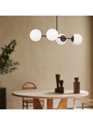 Apliqa Lema 4Lü Siyah Modern Yemek Masası Üstü Yatak odası Salon Avize