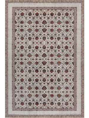 Artloop Dorian Krem Vintage Etnik Klasik Desenli Dokuma Tabanlı Şönil Halı Al 603