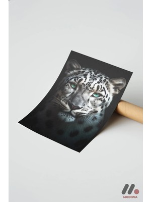 Modiwa Design Kar Leoparı Portresi, Çerçevesiz Yüksek Kalite Duvar Afişi - Hayvan Severlere Hediye