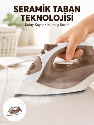 Ototechparca 2200 Watt Buharlı Ütü Kahverengi Seramik Taban Şok Buharlı