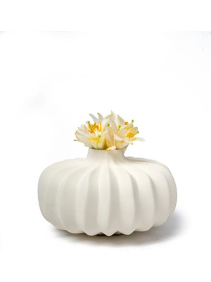Deconore Pumpkin Seramik Vazo Mat Beyaz