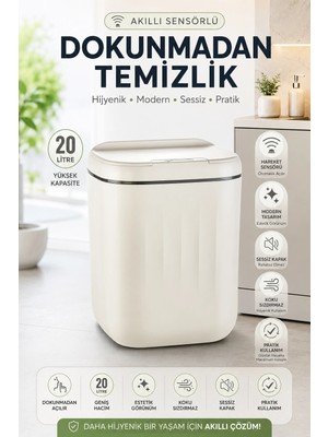 Ototechparca Akıllı Sensörlü 20 Litre Çöp Kovası Sessiz Kapaklı Modern Hijyenik Ev Tipi Çöp Kutusu