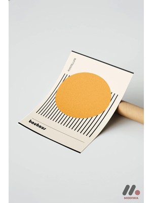 Modiwa Design Bauhaus Turuncu Daire Çizgi Afişi Yüksek Kalite Duvar Afişi - Modern Ev Dekorasyonu