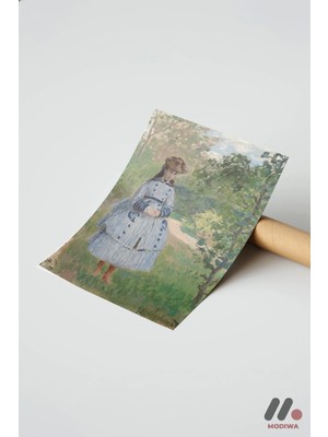 Modiwa Design Claude Monet Bahçede Kız Çocuk, Çerçevesiz Yüksek Kalite Duvar Afişi - Sanatsever Hediyesi