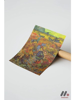 Modiwa Design Van Gogh Kırmızı Bağ, Çerçevesiz Yüksek Kalite Duvar Afişi - Sanatsever Hediyesi