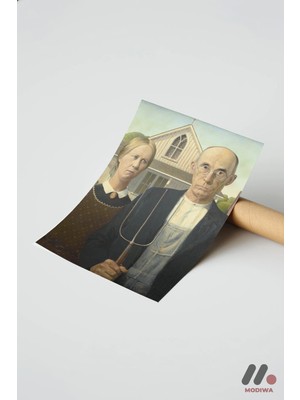 Modiwa Design Grant Wood American Gothic, Çerçevesiz Yüksek Kalite Duvar Afişi - Sanatsever Hediyesi