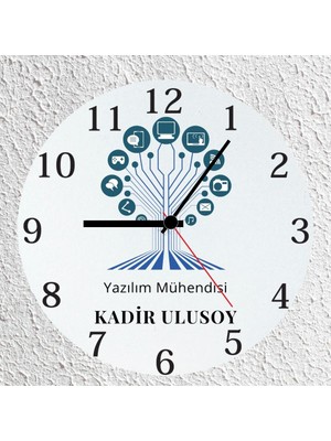 Çılgıntrend Kişiye Özel Isimli Yazılım Mühendisi Cam Duvar Saati 30X30 cm - Bilgisayar Mühendisliği Meslek Hediyesi