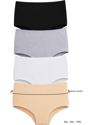 Dominant Domınant Kadın Çamaşır Pamuklu Düz Renk Yüksek Bel Geniş Basen Battal Boy  Külot 4'lü Paket(8-9-10 Xl)