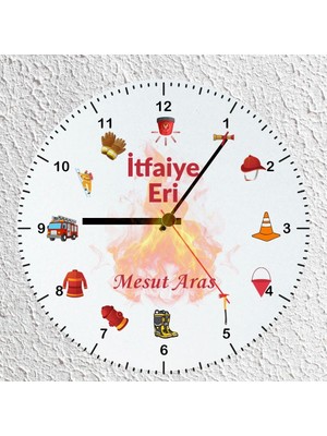 Çılgıntrend Kişiye Özel Isimli Itfaiyeci Cam Duvar Saati 30X30 cm - Itfaiye Eri Meslek Hediyesi