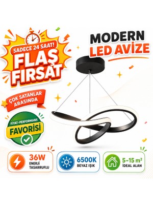 Nehir Hediyelik EKO Siyah Ultra Power Beyaz Ledli Avize Sarkıt Tekli Avize