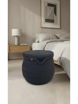 Namteks Jüt Siyah 40X45 cm Kapaklı Çamaşır Sepeti Çok Amaçlı Organizer Çeyizlik Hediyelik