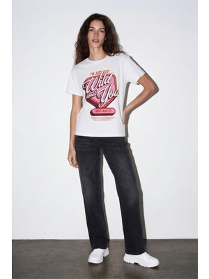 Quzu 26YTSH02323 Kadın Baskı Detaylı T-Shirt