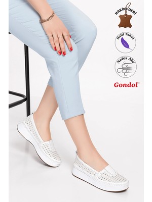 Gondol Hakiki Deri Rahat Yazlık Ayakkabı Kla.14 Beyaz