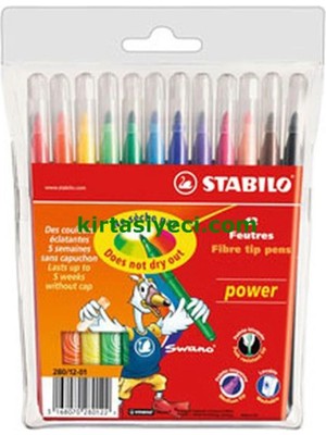 Stabilo Power Keçeli Kalem 12LI Renkli Seti Uzun Süre Kurumaz Özelliği ile