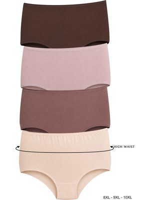 Dominant Domınant Kadın Çamaşır Pamuklu Düz Renk Yüksek Bel Geniş Basen Battal Boy  Külot 4'lü Paket(8-9-10 Xl)