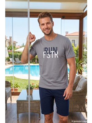 Remsa Erkek Kısa Kol Şortlu Pijama Takımı 4344 GRI01