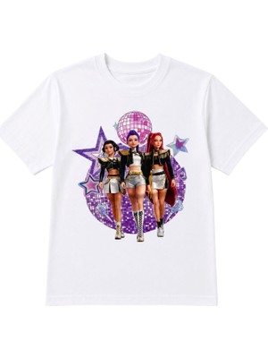 Bemora Kids Kpop Baskılı Kız Çocuk Tişört T-Shirt Mira Zoey Rumi Iblis Avcıları Huntrix Tişört Yıkama ve Kurutma Dayanıklıdır
