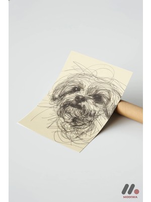 Modiwa Design Köpek Çizgi Portresi, Çerçevesiz Yüksek Kalite Duvar Afişi - Modern Ev Dekorasyonu