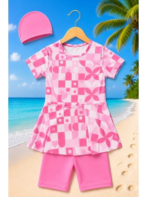 My Kids Wear Kız Çocuk Desenli Şortlu Bone’li Mayo Takımı 12874