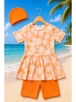 My Kids Wear Kız Çocuk Desenli Şortlu Bone’li Mayo Takımı 12872