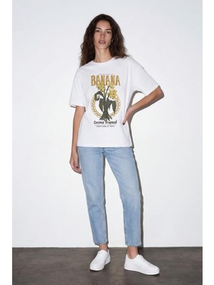 Quzu 26YTSH02325 Kadın Baskı Detaylı T-Shirt