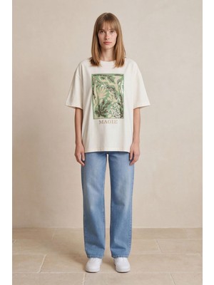 Quzu 26YTSH01605 Kadın Baskı Detaylı Oversize T-Shirt