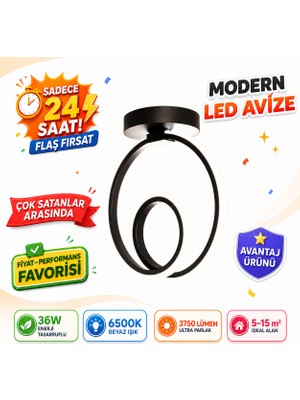 Nehir Hediyelik Nehir Siyah Tekli Plafonyer LED Beyaz Işık Ultra Ledli Salon Mutfak Oda Hol Ledli Avize