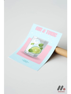 Modiwa Design Gin Tonic İllüstrasyon, Çerçevesiz Yüksek Kalite Duvar Afişi - Mutfak Dekorasyonu