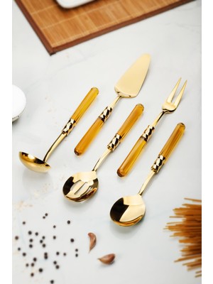Bezos 5 Parça Gold Servis Seti & Servis Sunum Seti Amber ( Kepçe / Kevgir / Sıpatula / Çatal / Kaşık )