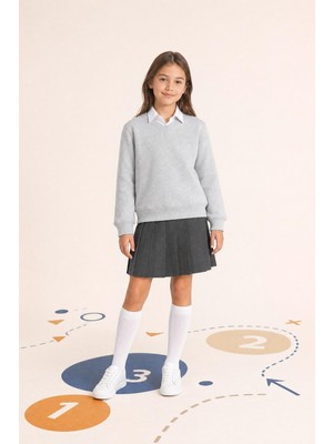 Perendi Unisex Çocuk Kışlık V Yaka Polarlı Okul Sweatshirt