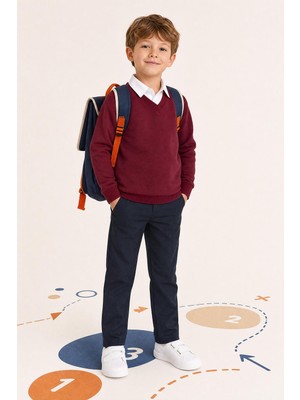 Perendi Unisex Çocuk Kışlık V Yaka Polarlı Okul Sweatshirt