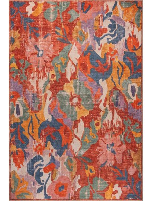 Artloop Florart Çok Renkli Floral Çiçek Desenli Modern Dokuma Tabanlı Şönil Halı Al 612
