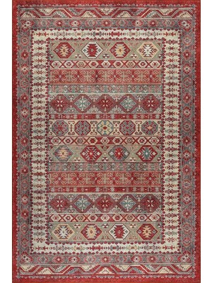 Artloop Soul Kırmızı  Etnik Kilim Motifli Klasik Desenli Dokuma Tabanlı Şönil Halı Al 560