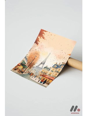 Modiwa Design Paris Sonbahar Sokağı, Çerçevesiz Yüksek Kalite Duvar Afişi - Seyahat Severlere Hediye